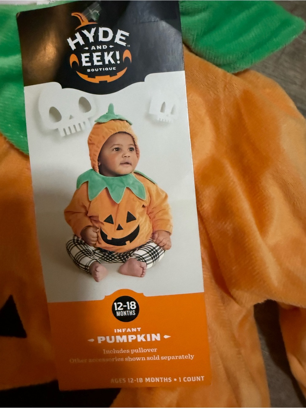 Pumpkin Costume Tunic with Green Leaf Collar and hat - Orange 12-18 months - Picture 2 of 3